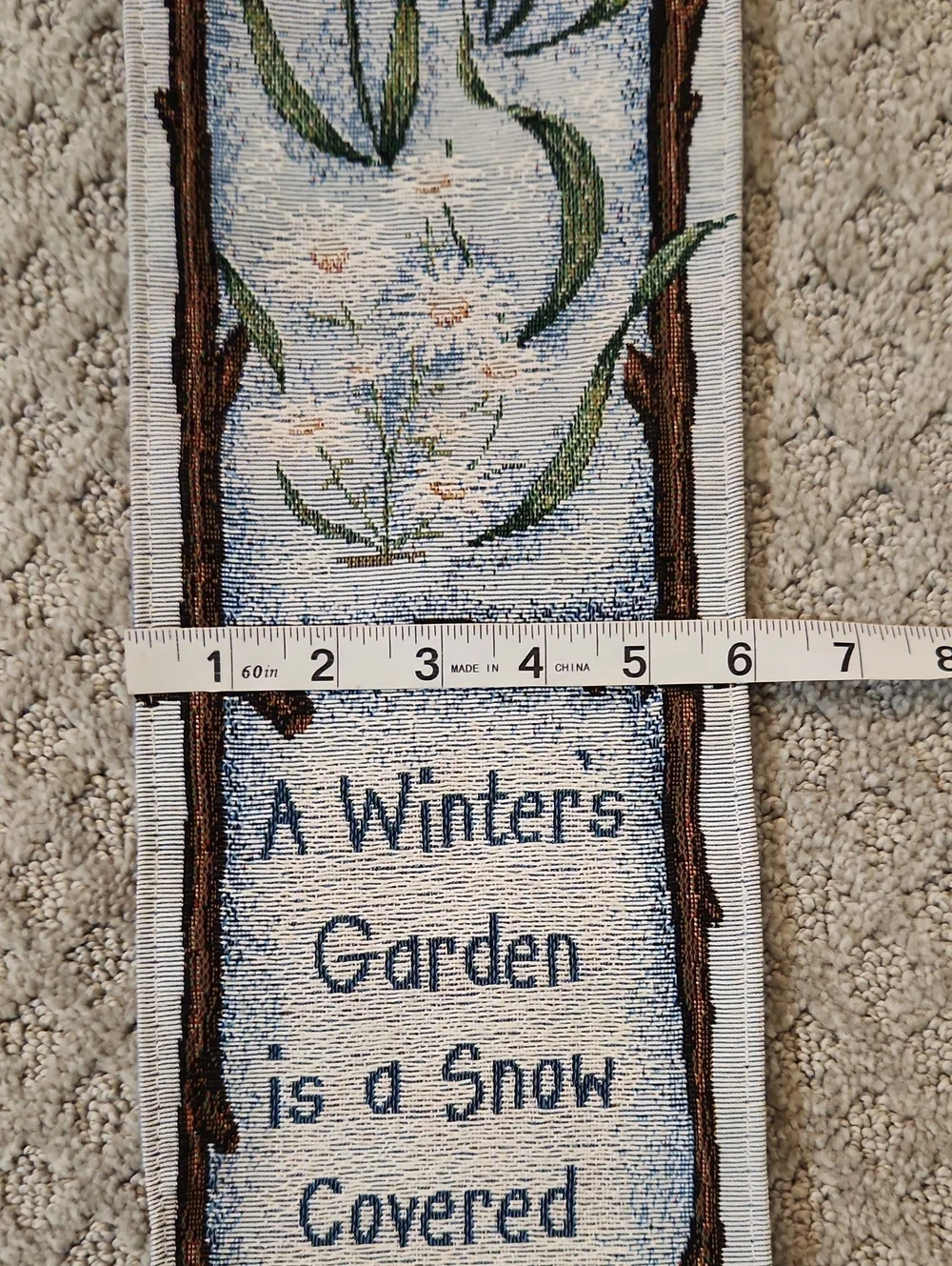 Floral Winter Garden Tapestry Wall Hanging - Blue and Cream Flowers